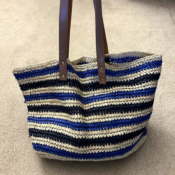 Mark & Graham Resortwear Colorful Stripe Straw Beach Slouchy Summer Tote Bag - Picture 10 of 10